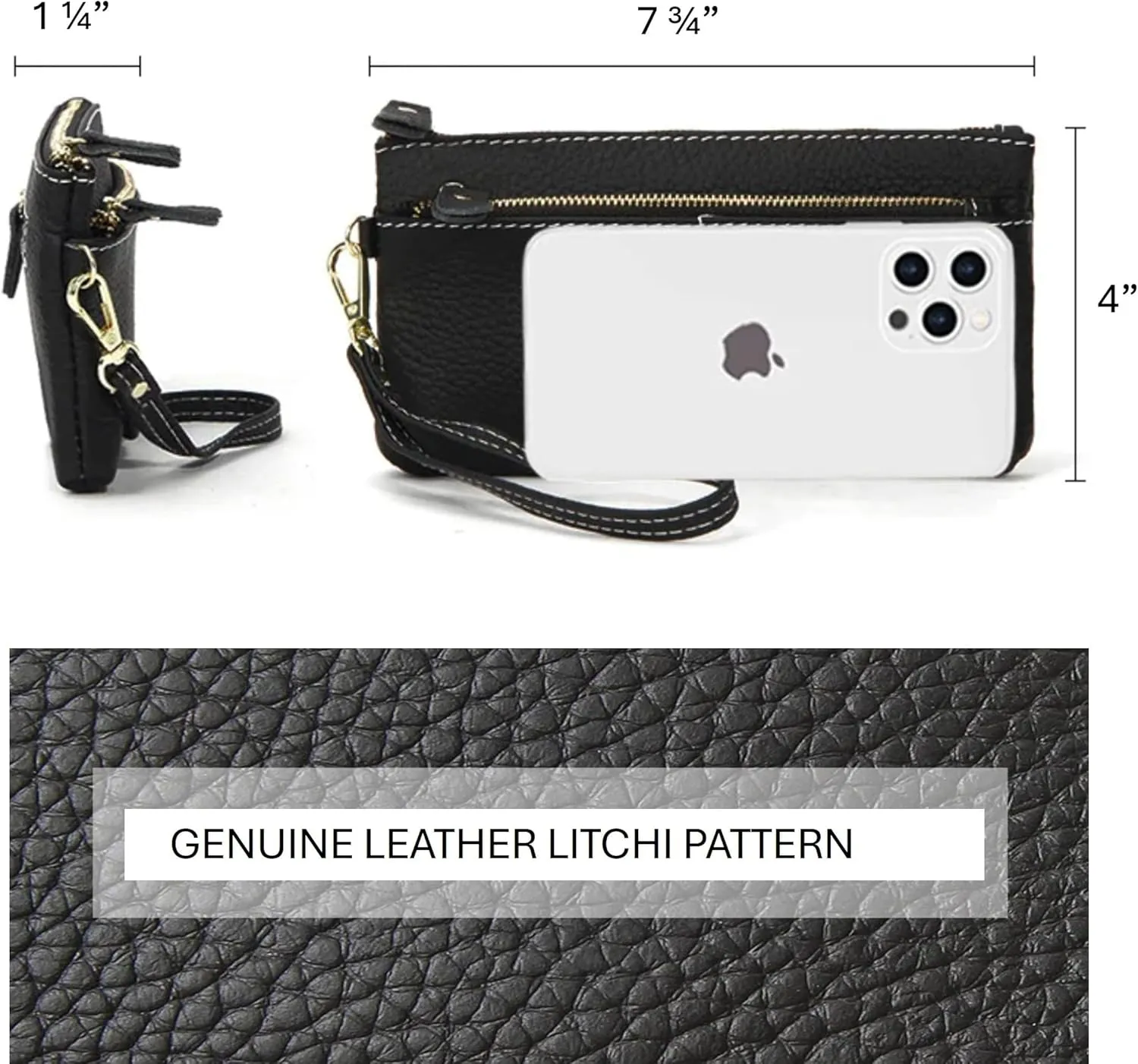 Women Genuine Real Leather Wristlet Wallet Clutch. 3 Zipped Pockets, 6 Credit Card Slots Case Coin Purse (Burgundy)