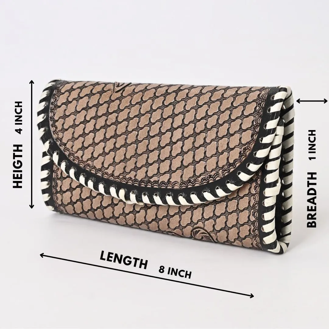 Women's Handtooled Full Grain Leather Trifold Wallet  Western Style Wristlet Clutch with Multiple Card Slots  Handmade Twofold Leather Purse, Gift for Valentine, Travel & Daily Use