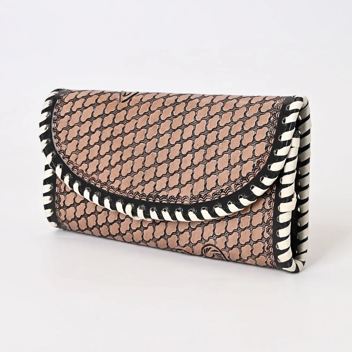 Women's Handtooled Full Grain Leather Trifold Wallet  Western Style Wristlet Clutch with Multiple Card Slots  Handmade Twofold Leather Purse, Gift for Valentine, Travel & Daily Use