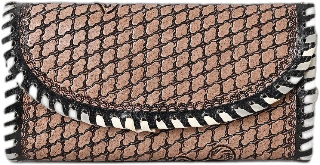 Women's Handtooled Full Grain Leather Trifold Wallet  Western Style Wristlet Clutch with Multiple Card Slots  Handmade Twofold Leather Purse, Gift for Valentine, Travel & Daily Use