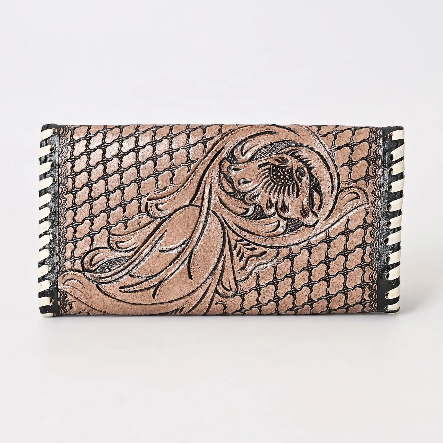 Women's Handtooled Full Grain Leather Trifold Wallet  Western Style Wristlet Clutch with Multiple Card Slots  Handmade Twofold Leather Purse, Gift for Valentine, Travel & Daily Use